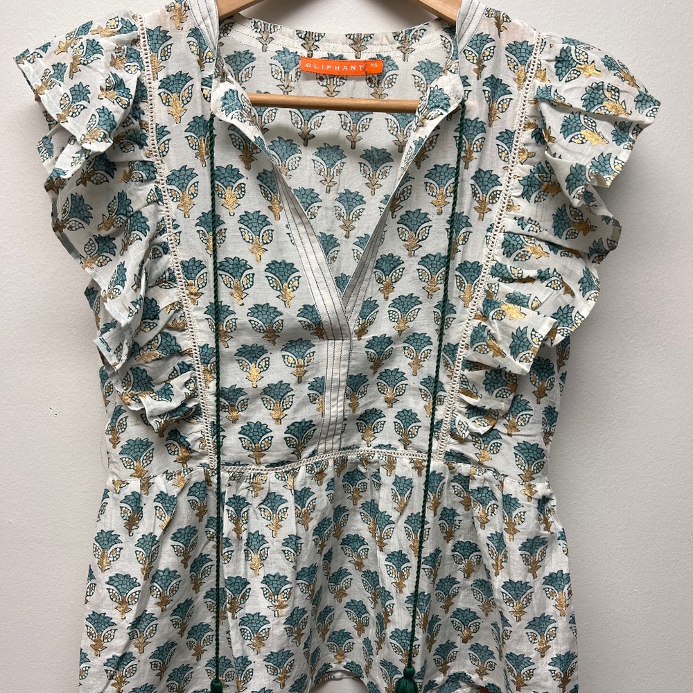 Oliphant Flirty Tie Top- Lotus Blue, size XS